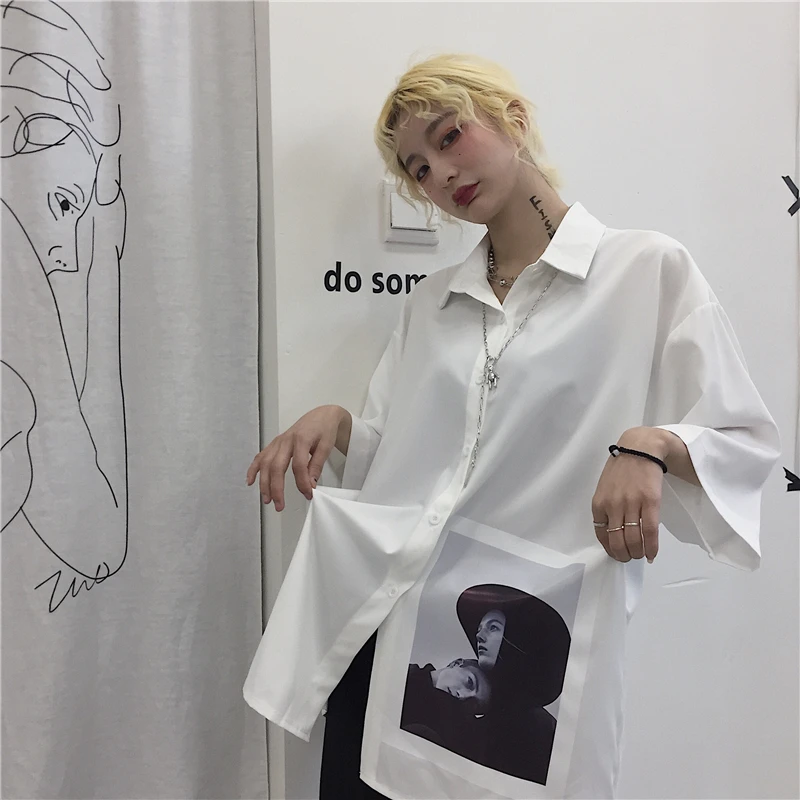 Harajuku уличная Корейская женская Свободная блузка с коротким рукавом и