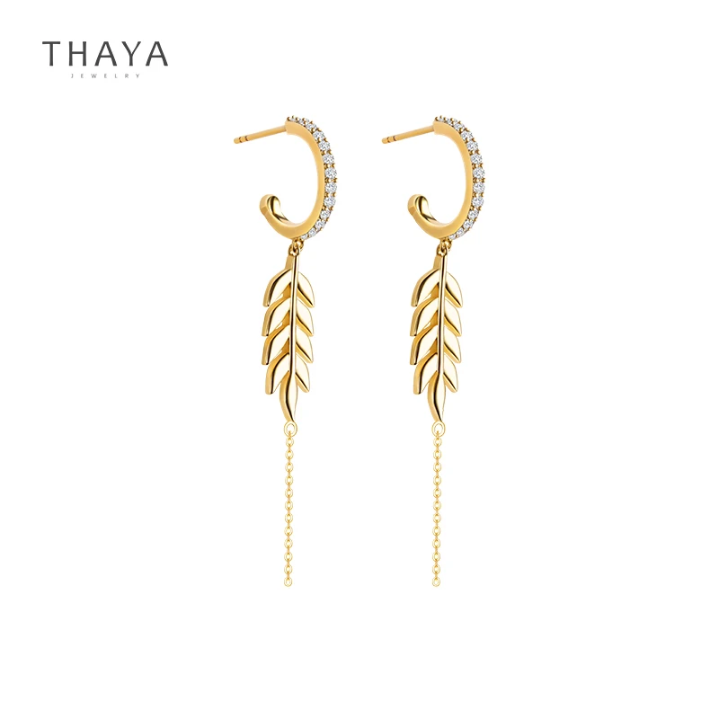 

Thaya Original Brand S925 Silver Wheat Earring 14K Gold Plated Earrings Zircon Charms Stud For Women Girl Fine Jewelry Gift