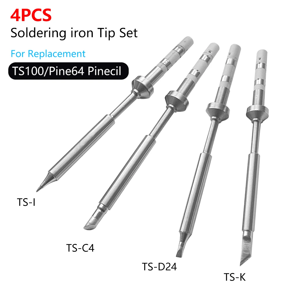 5-Piece Soldering Iron Tip Set For TS100 & TS101 Soldering Pens - Includes I, BC2, KU, J02, D24 Tips