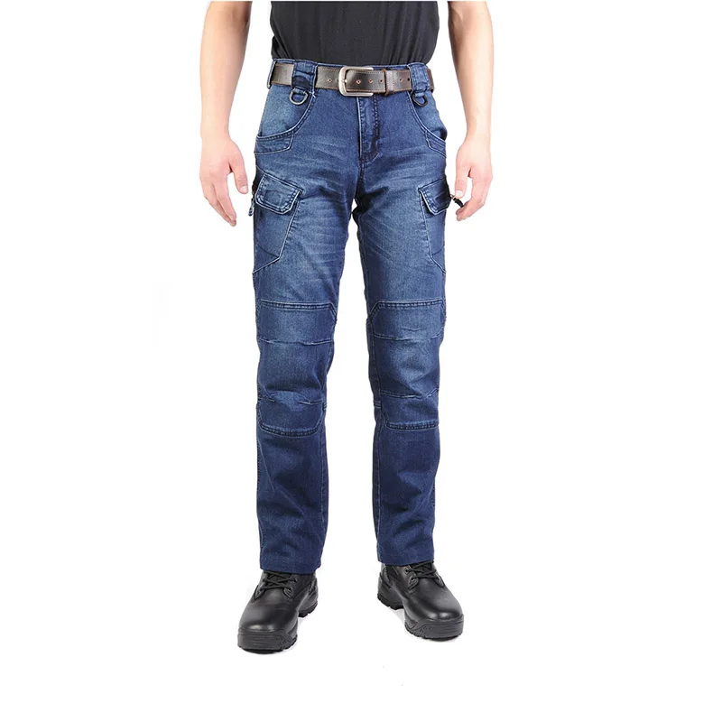 Mcikkny High Quality Men Cargo Tactical Jeans Pants Motorcycle Elastics Waist Denim Trousers For Male Multi Pockets  (13)