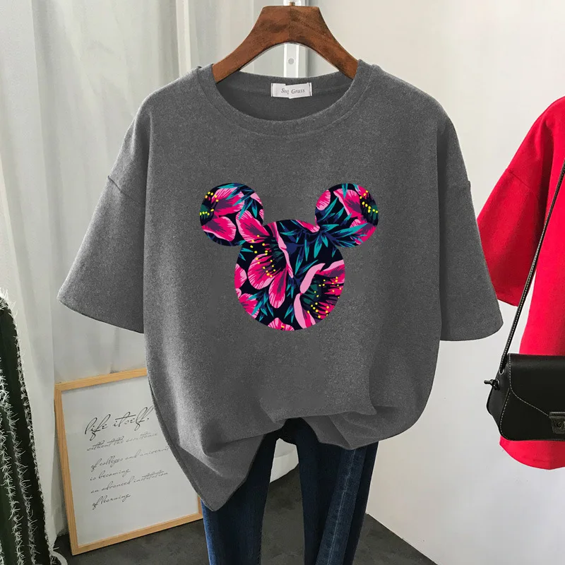 Disney Mickey T-shirt New Summer Fashion Women's Short Sleeves Loose Mid-Length Print All-Match Round Neck Blouse Bottoming Tide | Мать и