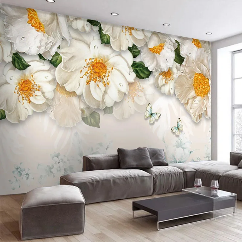 Custom-3D-Mural-Wallpaper-Modern-Simple-Yellow-Flowers-Oil-Painting-Fresco-Living-Room-TV-Sofa-Bedroom (2)
