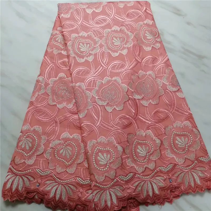 

High quality nigerian wedding french cotton lace fabric with stones 5 yards African voile lace fabrics for fashion dress!P4