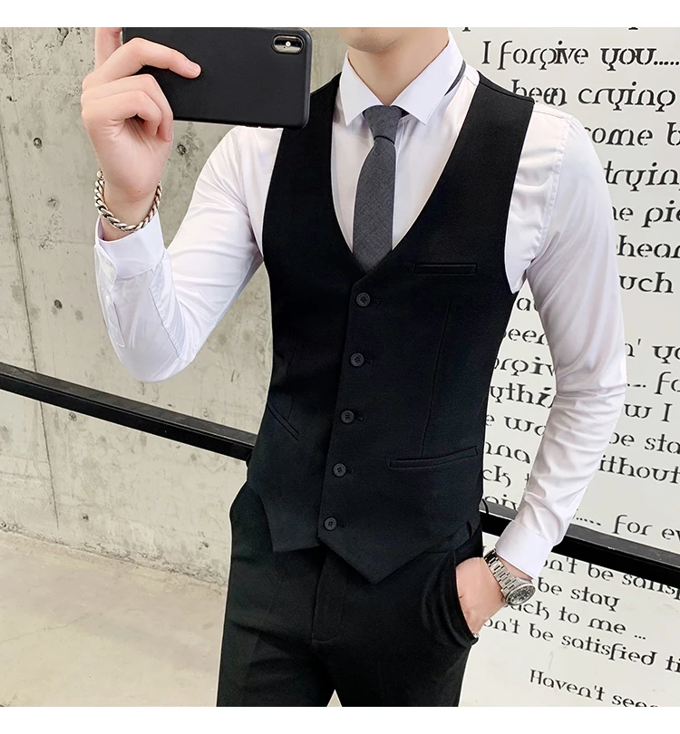 Для Мужчин's для бизнес на каждый день Slim жилет Модные Для мужчин однотонный Цвет с одной пуговицей жилет для Для мужчин простой Для мужчин одежда на весну и осень, S-4XL