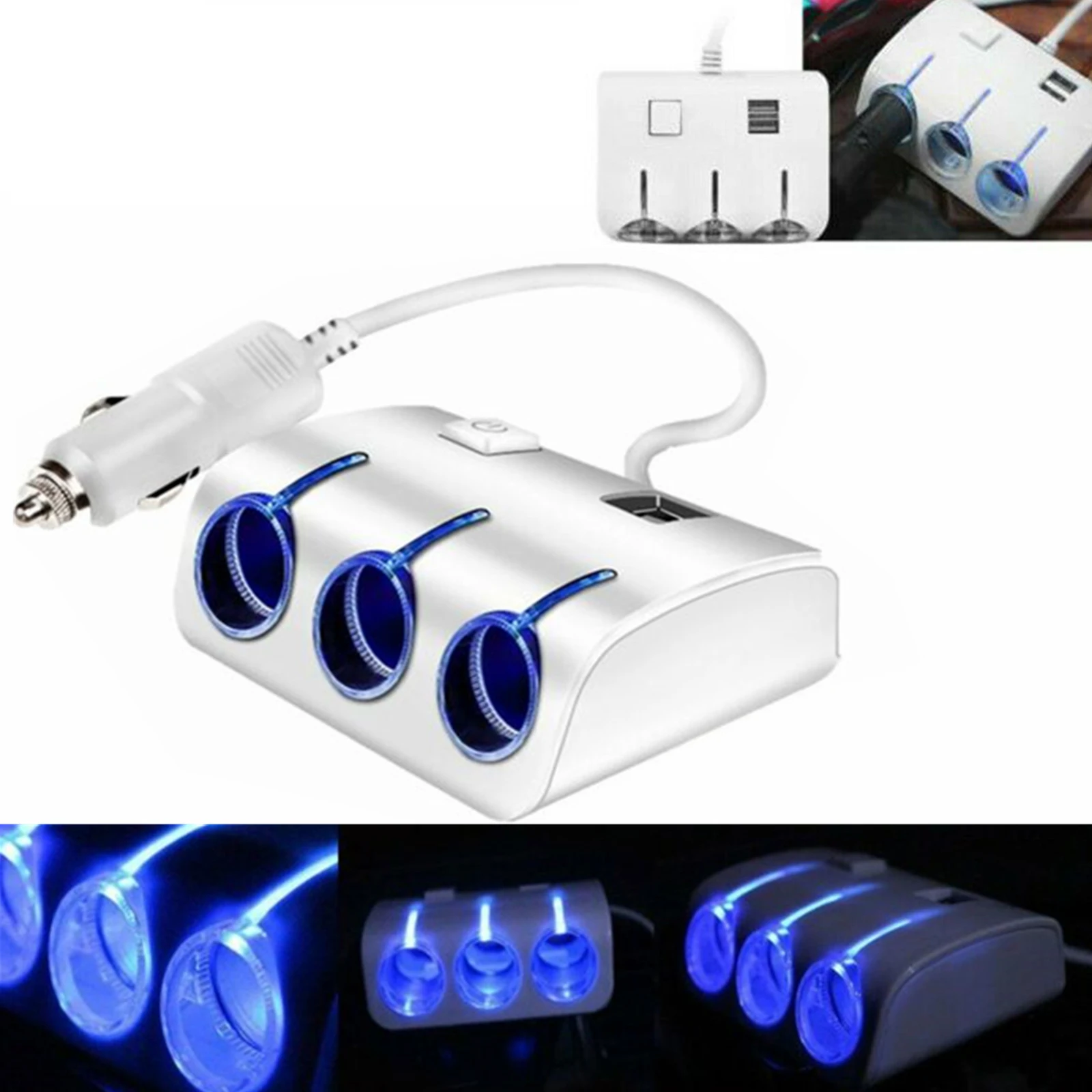 Dual USB Car Charger 3 Way Cigarette Lighter Adapter With Power Control Button 5V Multi Socket Splitter Charger For GPS Phone Dual USB Car Charger 3 Way Cigarette Lighter Adapter With Power Control Button 5V Multi Socket Splitter Charger For GPS Phone