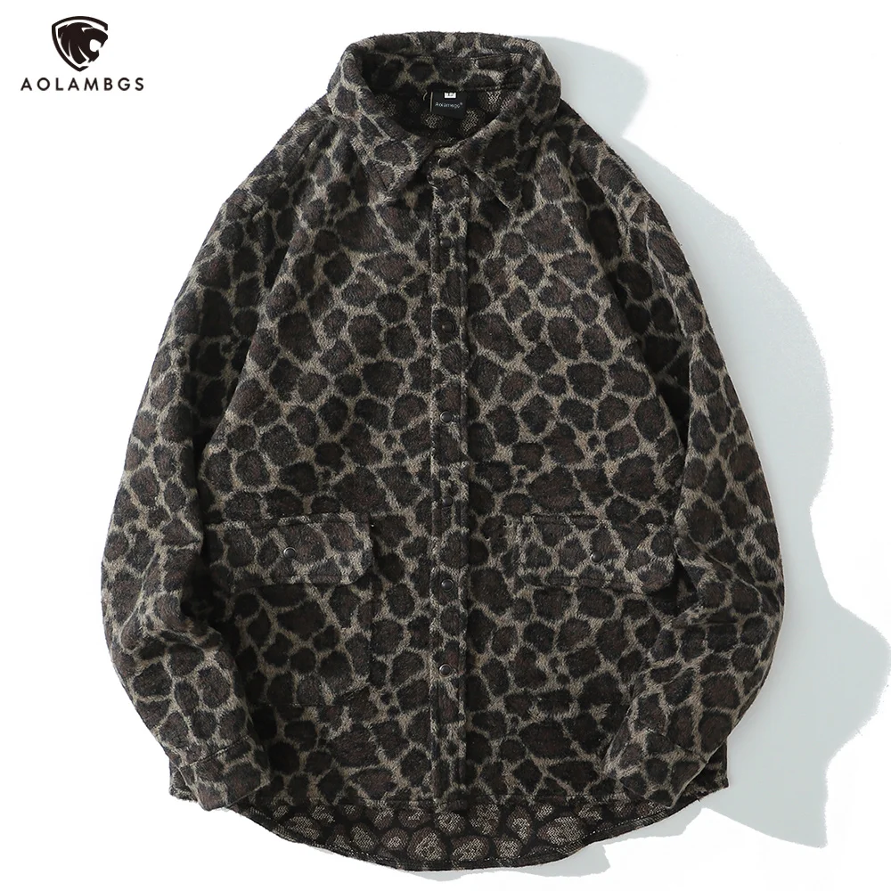 

Aolamegs Shirts Men Retro Leopard Print Pockets Button Full Sleeve Shirt Coat Autumn Fashion High Street Advanced Men Streetwear