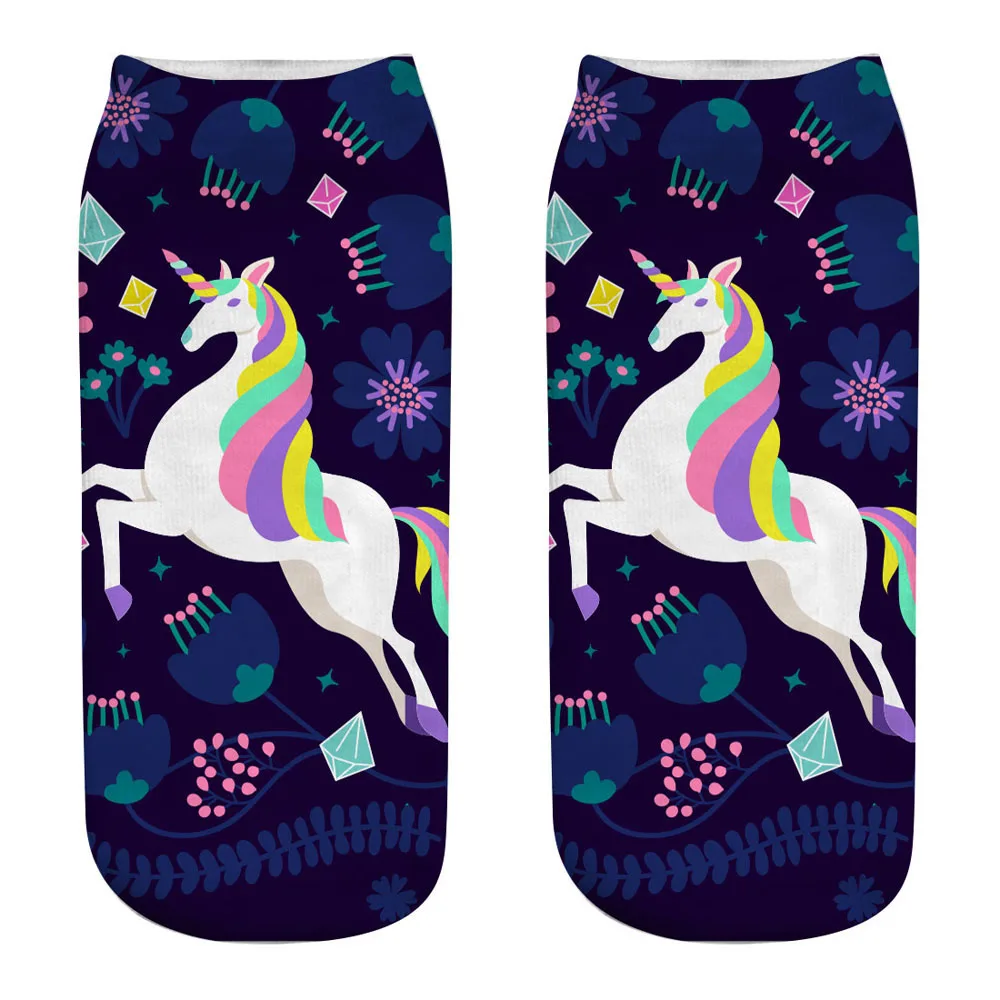 New Harajuku 3D Print Unicorn Socks Women Kawaii Ankle Licorne Chaussette Femme Calcetines Mujer Cute Art Funny Sox black ankle socks