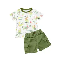 Повседневная одежда для маленьких мальчиков; летняя одежда; футболка и шорты; комплект из 2 предметов; топы с животным принтом для