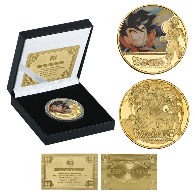 WR Dragon Ball Z Goku Gold Plated Coins Collectibles with Coin Holder Japanese Challenge Coins Set Original Gift Dropshipping - Цвет: coin1 with box