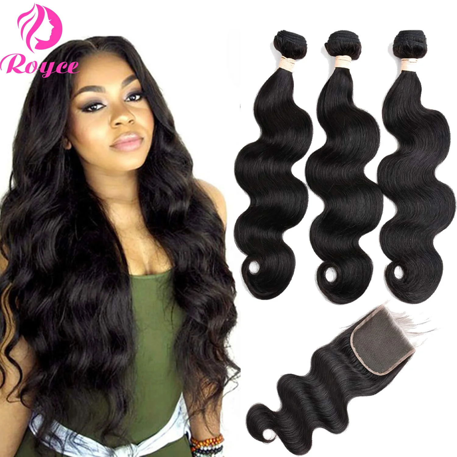com fechamento fechamento do laço remy extensão do cabelo humano