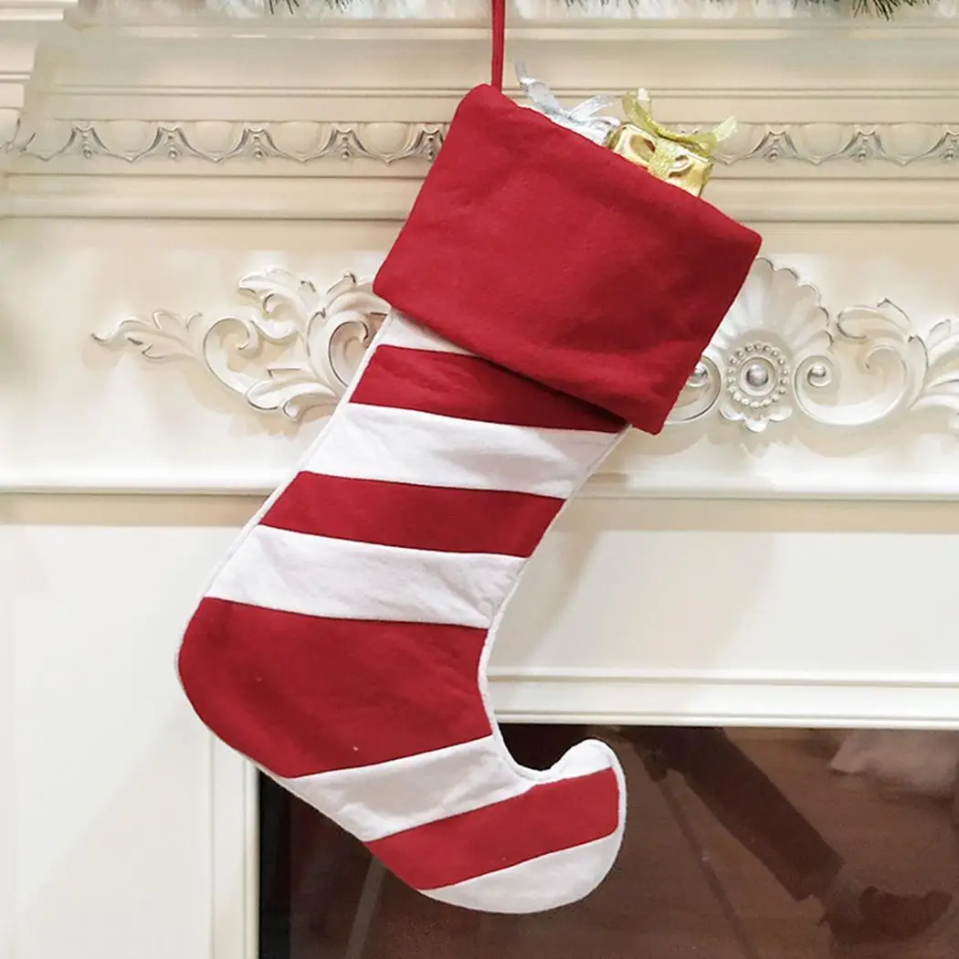 DIY декоративные украшения Рождественский подарок рождественские носки полосатые украшения большое Рождество, вечерние Красные Белые подарочные сумки