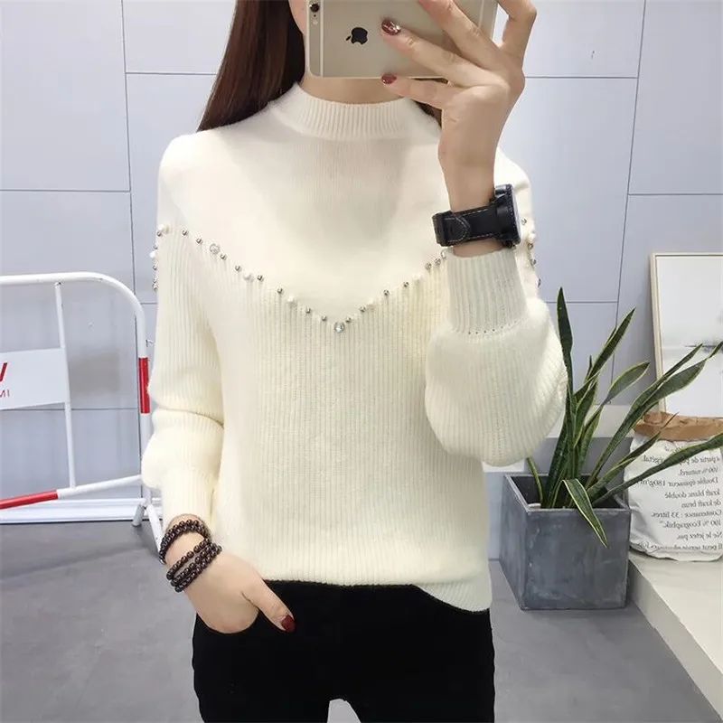 2019 осенне-зимний женский свитер однотонный с длинными рукавами