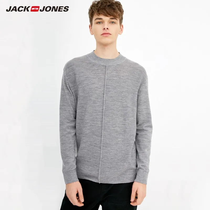 JackJones мужской сплошной цвет шерсть ткань Смарт Повседневный свитер 218324501 - Цвет: Mid Grey