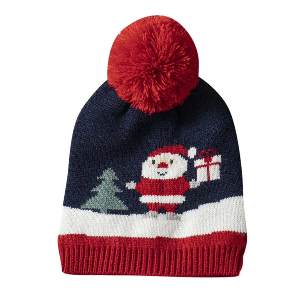 Рождественская Детская шляпа в полоску для маленьких мальчиков и девочек, вязаная шапка зима, теплая шапочка с помпоном, шапка для мальчиков и девочек, От 0 до 5 лет