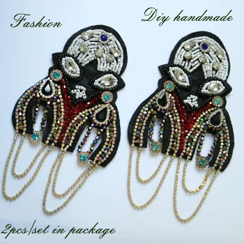 

2pc colorful lady Beaded patch for clothes DIY Fashion beads Badge Epaulets Shoulder Patch for Punk Coat Suit appliques