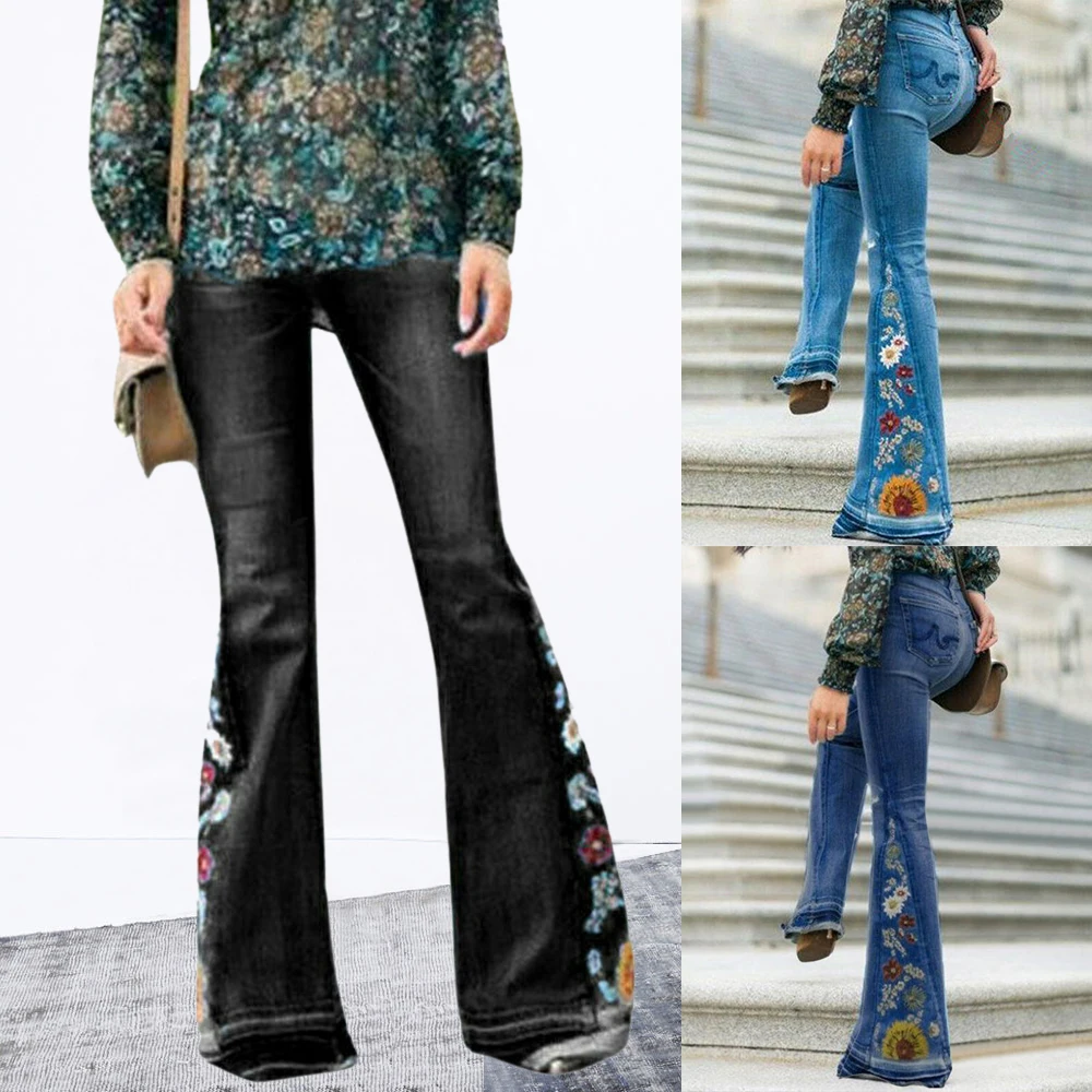 Модные Высокая талия женские джинсы клёш модные туфли-лодочки для офиса длинные брюки клеш джинсовые штаны Femme с широкие брюки джинсы брюки