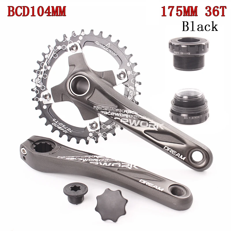 Шатунный палец для 104BCD 175 мм 32T 34T 36 т 38 40 т 42 44 t-образная плита MTB велосипед диаметра окружности болтов(Алюминий сплава нижний шатун со звездочками для велосипеда рукоятка MTB - Цвет: 175 36T Black