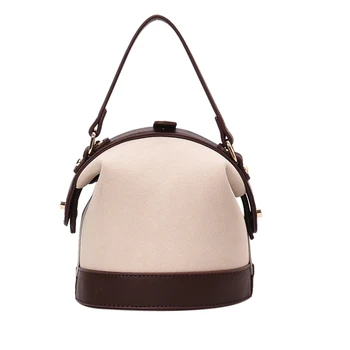 

High Quality French Women Nubuck Doctor Bag Female Winter Clip Portable Handbag Matte Leather Vintage Shoulder Purse Bolsas