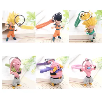 

6pcs/set Dragon Ball Z Son Goku Demon Q version Leather keychain pendant PVC Anime Action Figure Small Collecting Model toys