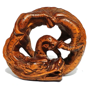 

Y6495 - 2" Hand carved Boxwood Netsuke Carving : Cicular Dragon