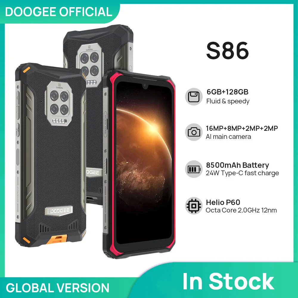 DOOGEE S86 smartphone resistente, 6GB + 128GB, 8500mAh, Super batería IP68/IP69K, HelioP60, Octa Core