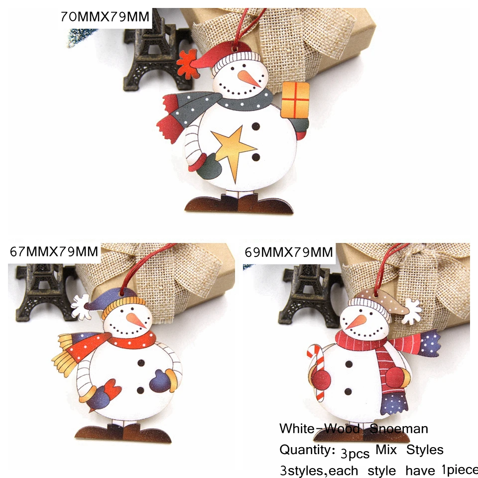3PCS-W-Mix Snowman 3 шт./партия, милые рождественские деревянные подвески, украшения из дерева, подвесные украшения, детские игрушки для дома, новогодние украшения подарки - Цвет: 3PCS-W-Mix Snowman