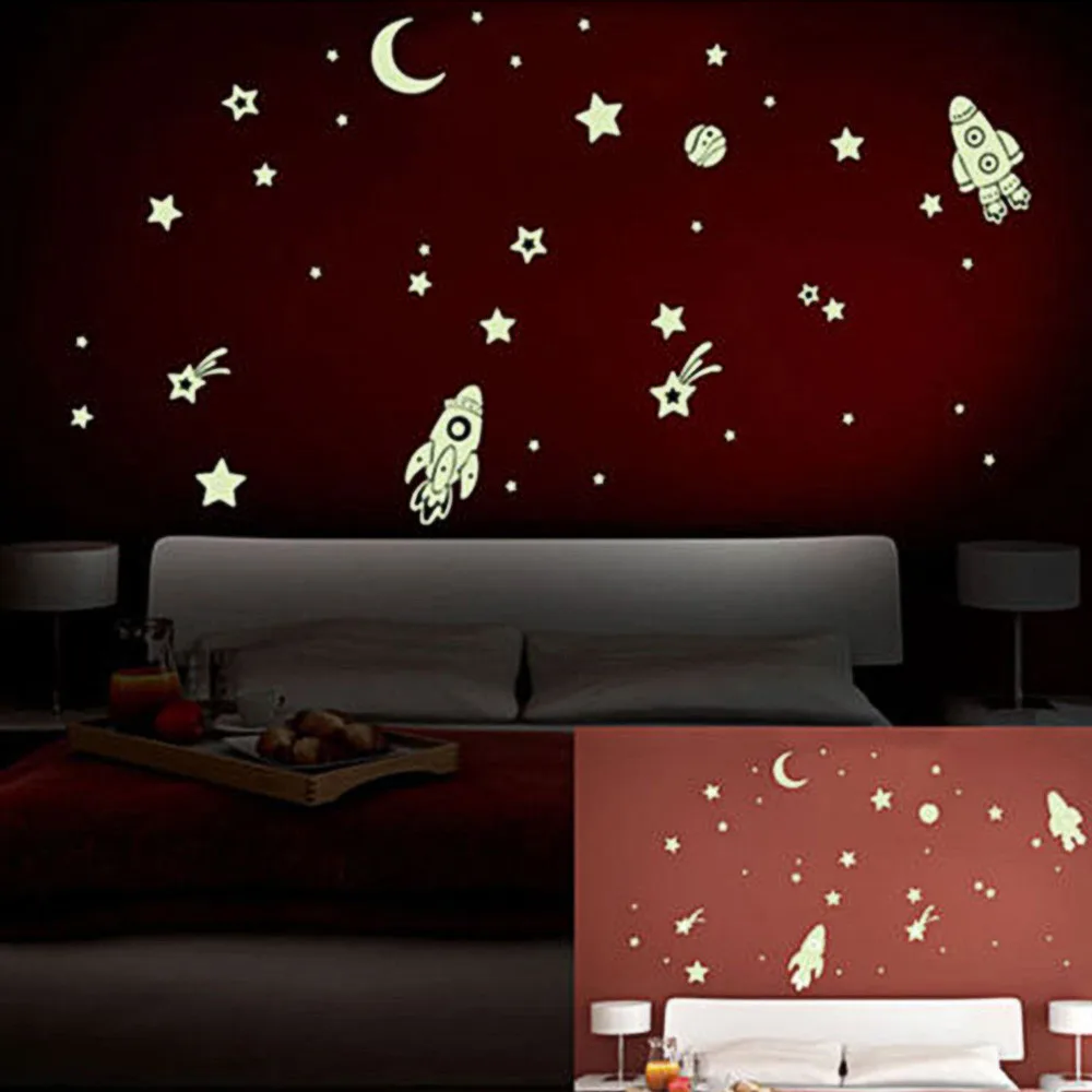 DIY Luminous PVC Wall Sticker Glow In The Dark Space Stars Planet Rocket Kids Room Decoration Creative 2020 | Дом и сад