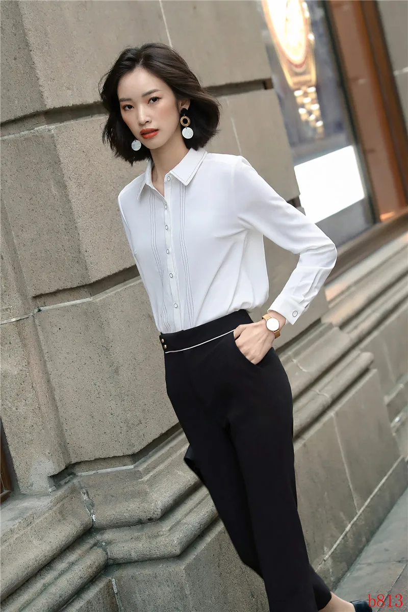 Формальные женские блузки и рубашки белые с длинным рукавом офисные женские рабочие костюмы одежда OL стили