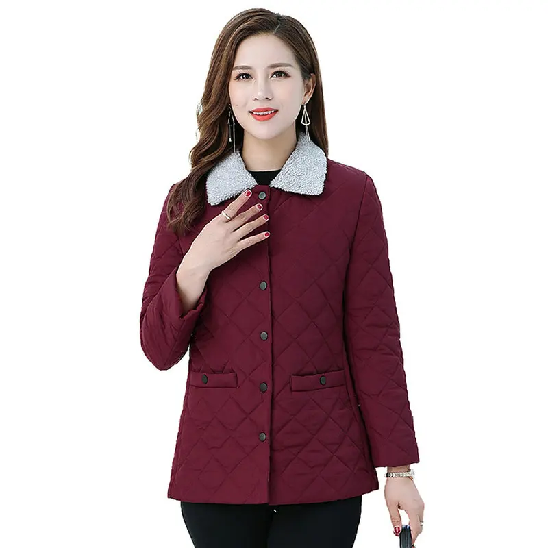 

Plain Colour Puffer Basic Coats Women Red Caramel Green Quilted Lamb Wool Turn Down Collar Design Lightweight Puff Jacket Winter