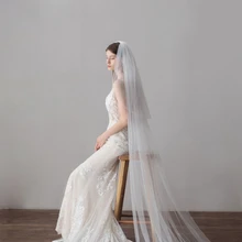 Wedding Bridal Veil with Comb Classic Hair Accessories for Bride Double Layers Illusion Tulle Chapel Veils for Cosplay