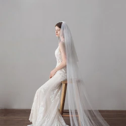 Wedding Bridal Veil with Comb Classic Hair Accessories for Bride Double Layers Illusion Tulle Chapel Veils for Cosplay