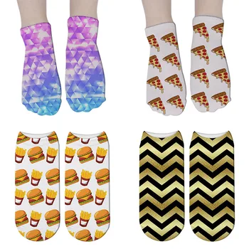 

New Creative Mini Pattern Women Socks 3D Printed Polygon Rhombic Burger Pizza Unisex Happy Low Ankle Cotton Socks Children Gift