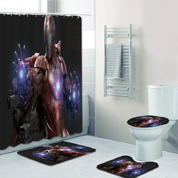 

Marvel Hero Iron Man Print Shower Curtain 4 Piece Carpet Cover Toilet Cover Bath Mat Pad Set Bathroom Curtain with 12 Hooks