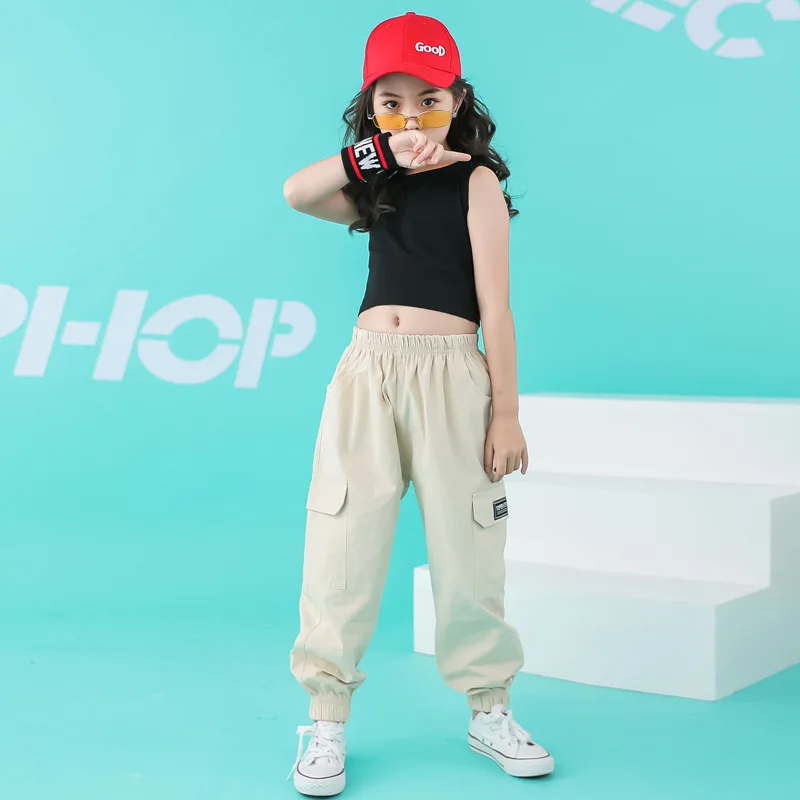 

New Style Hip Hop Girls Hip Hop Childrenswear Fashion Korean-style Navel Vest Children Jazz Dance Table Bib Overall