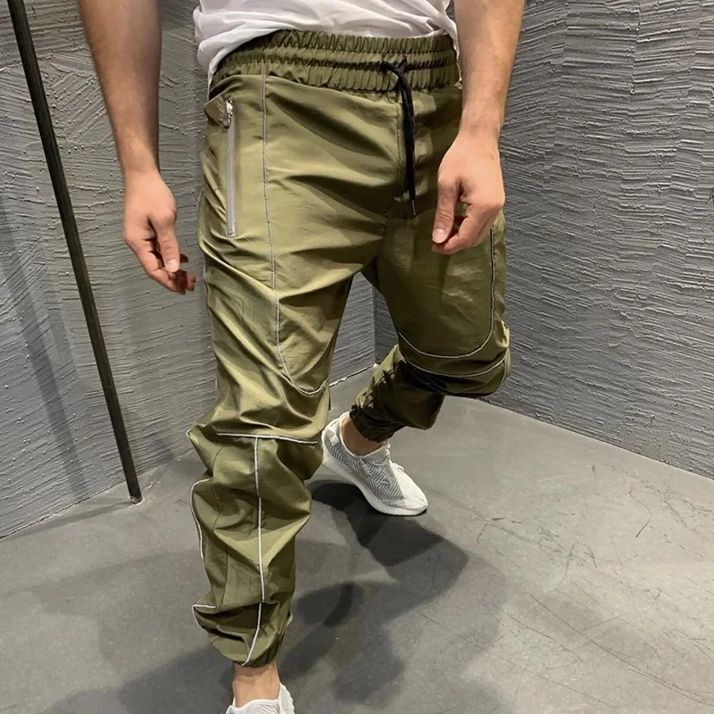 Обтягивающие Брюки-карандаш на шнурке для спортзала, новинка, мужские Модные брюки с градиентом, спортивные брюки в стиле хип-хоп, мужские светоотражающие брюки для бега