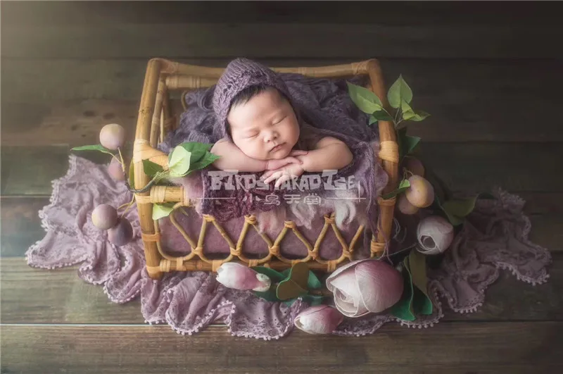 Fotografie детский реквизит винтажная плетеная корзина из ротанга реквизит для фотосъемки новорожденных корзина ребенок позирует диван кровать аксессуары Bebe фото