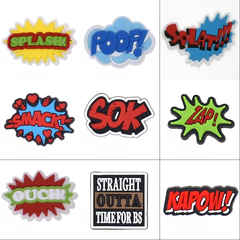 

10 pcs English Letters Ouch Zap Sok Colorful Waring Signs Adults All Season's Shoe Accessories Fit Bracelet