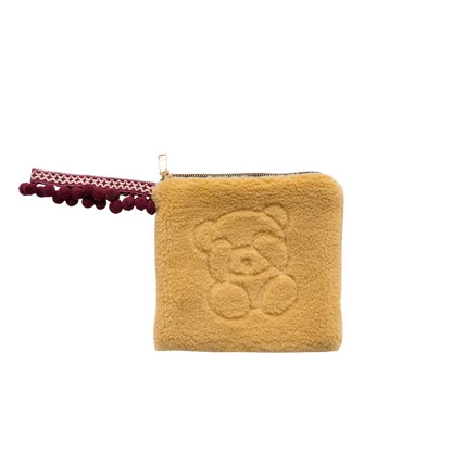 Yellow Женские сумки на ремешке, кошелек, мини-кошелек с медвежонком, велюровый клатч, сумка-держатель для карт ручной работы, модные сумки для денег, Дамский подарок - Цвет: Yellow