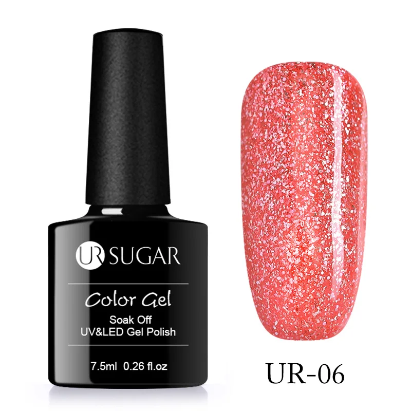 Glitter 6 Ur Sugar, 7,5 мл, розовое золото, блестящий гель, голографический лак, блестящий розовый цвет, гель с блестками, для дизайна ногтей, отмачивается, УФ Гель-лак - Цвет: Glitter 6