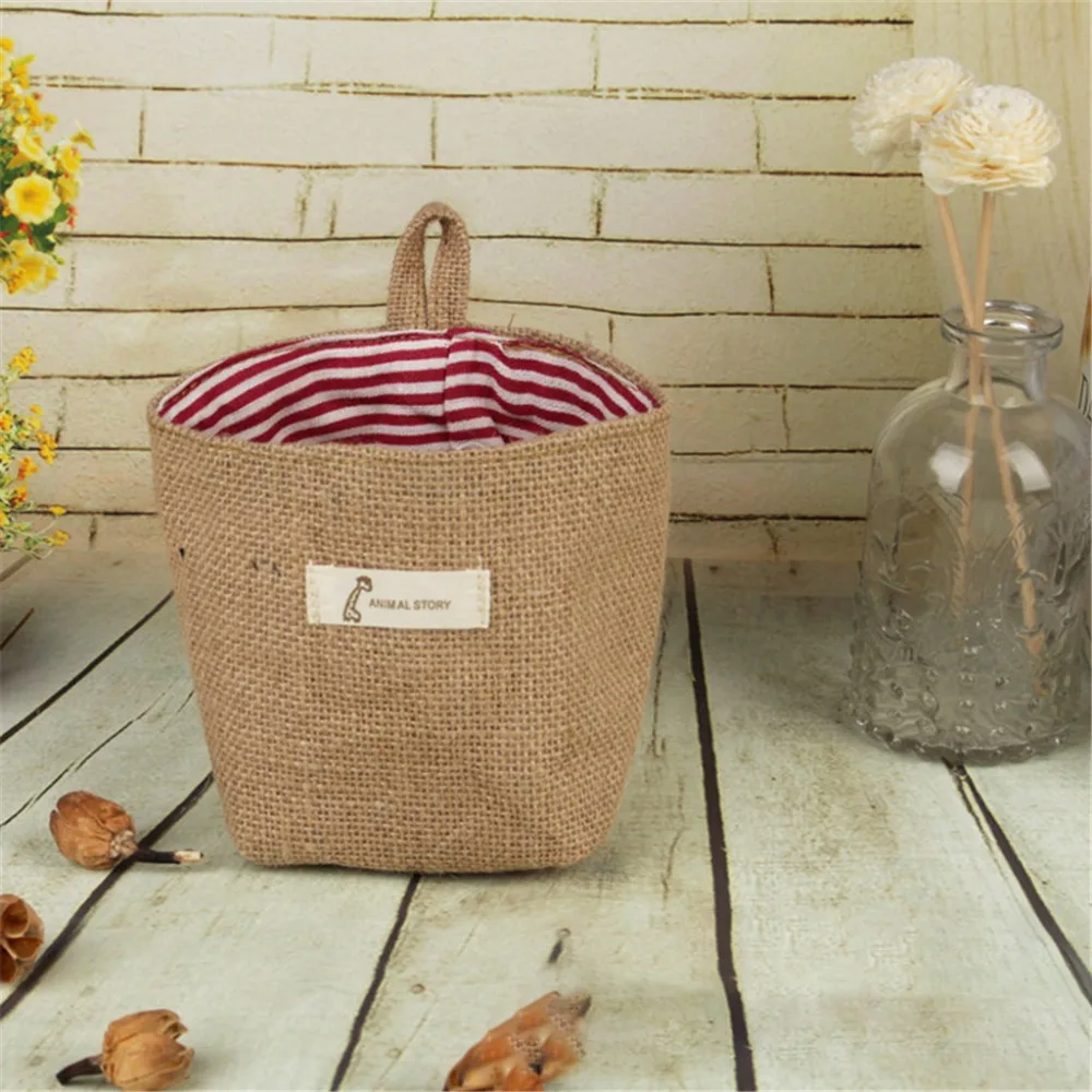 Jute flower pot storage bag desktop storage basket container bedside storage bag pocket box flower basket sac chaussure 30O8 (13)