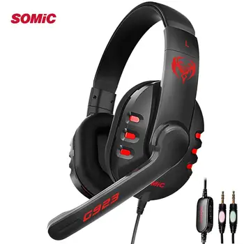 

SOMIC Stereo Sound Gaming Headphones G923 Gamer Earphone Stereo Deep Bass Wired Big Headset With Mic For PC Computer PS4 X-BOX