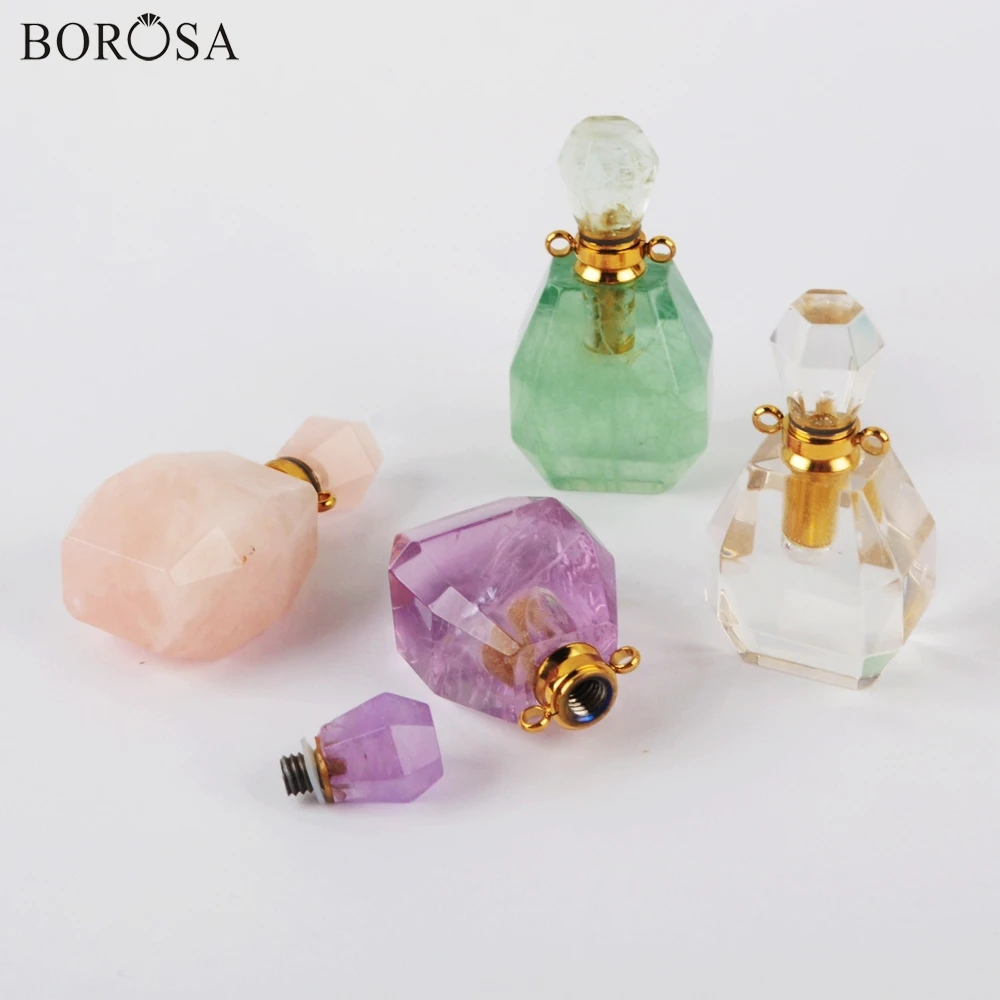 BOROSA 3 шт аметисты белый кварцевый парфюм Адаптер для установки на бутылку в золотом, мульти-виды натуральных камней духи украшение с бутылочкой WX1196
