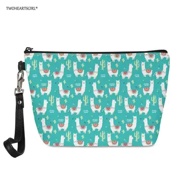 

Women Cactus Alpaca Print Travel Cosmetic Bag Makeup Bag Handbag Female Zipper Purse Small Cosmetics Make Up Bags Travel Beauty