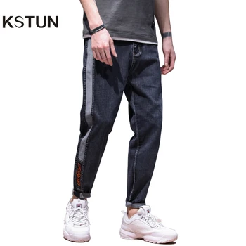 

Famous Brand Jeans Men 2020 Spring Relaxed Jeans Man Loose Fit Patchwork Casual Male Trousers Side Striped Pockets Desinger