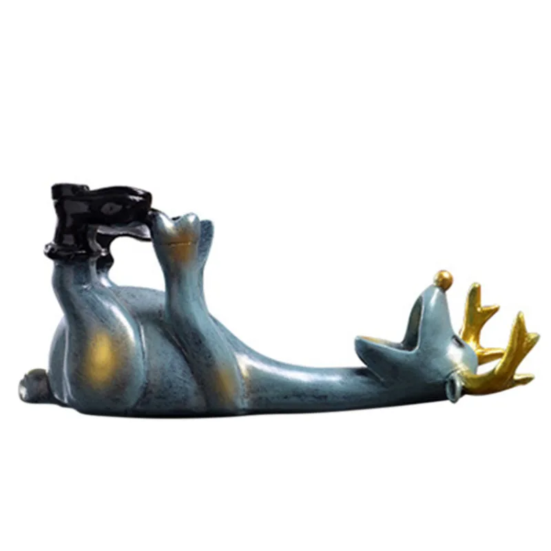 14 Cm Resin Elk Wine Bottle Holder Figurines European Creative Lying Deer Decorations Animal