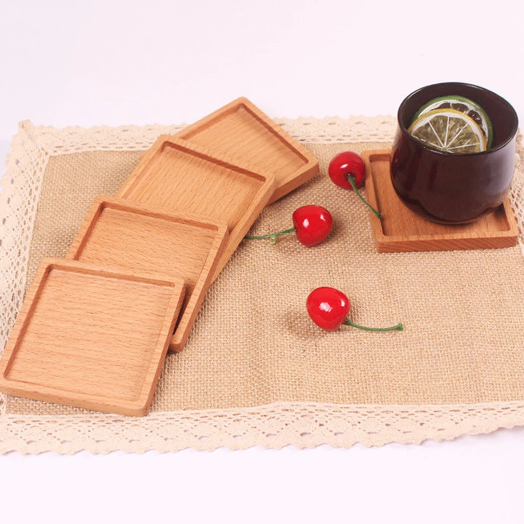 Beech / Walnut Wooden Tea Cup Coaster Coffee Drinks Placemat Tea Bowl Holder