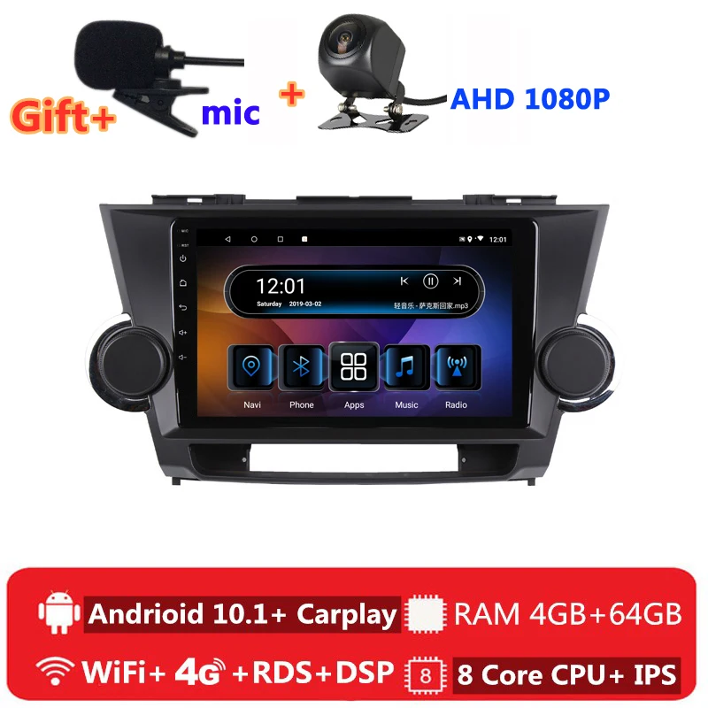 2 din 8 ядер android 10 автомобильное радио авто стерео для Toyota Highlander XU40 2007 2010-2014