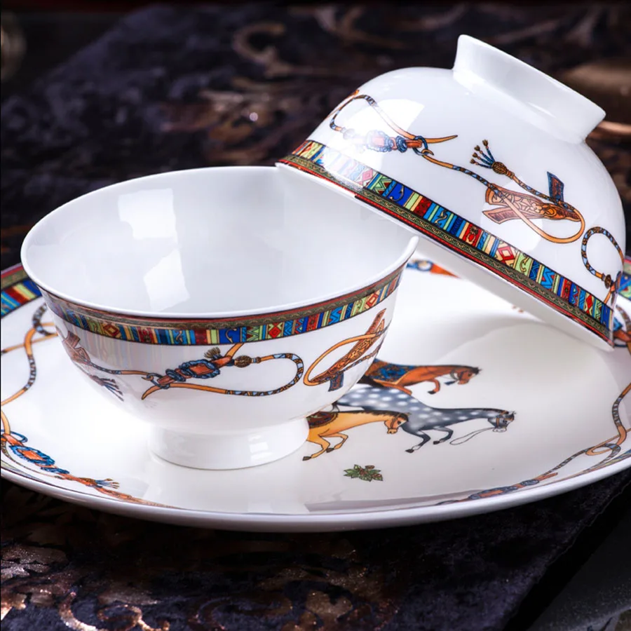 60 Heads Bone china tableware ceramics Dinner Dish chinese dishes Rice Salad Noodles Bowl taste dish rice bowl Dinnerware Sets