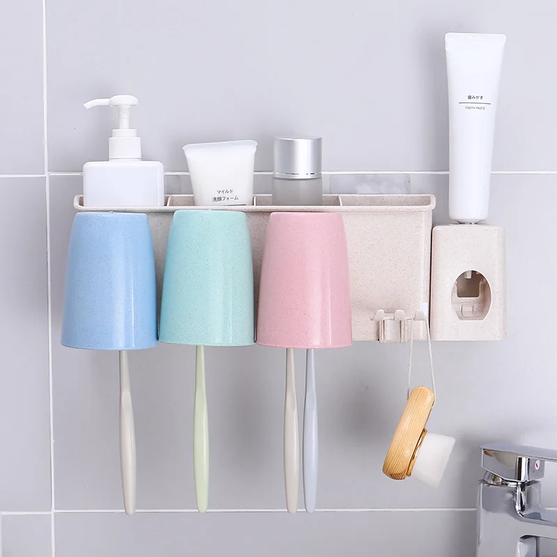 

Wall Hangers Toothbrush Holder Tooth Glass Suit Multi-functional Hole Punched Creative Bathroom Storage Rack Toothpaste Toothbru