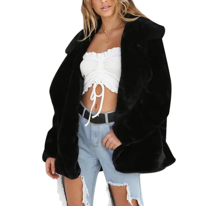 Женская мода Свободный кардиган куртка Леди искусственный мех теплое зимнее пальто открытый стежка верхняя одежда Rk